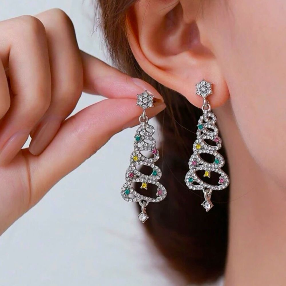 Holiday Christmas Tree Rhinestone Gem Chandelier Drop
Earrings